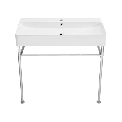Carre 36 Ceramic Console Sink White Basin Chrome Legs