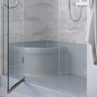 Aquatique 60" x 32" Single Threshold Shower Base With Right Hand Drain and Integral Left Hand Seat in Gray