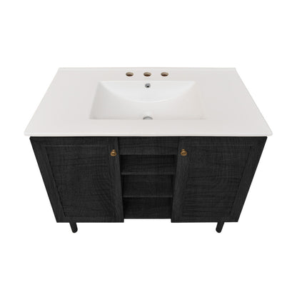Bron 36" Freestanding Bathroom Vanity in Black Oak with 3-Hole Widespread Sink Top