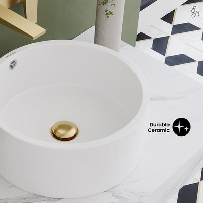 Monaco 36" Floating Bathroom Shelf with Vessel Sink in White Marble