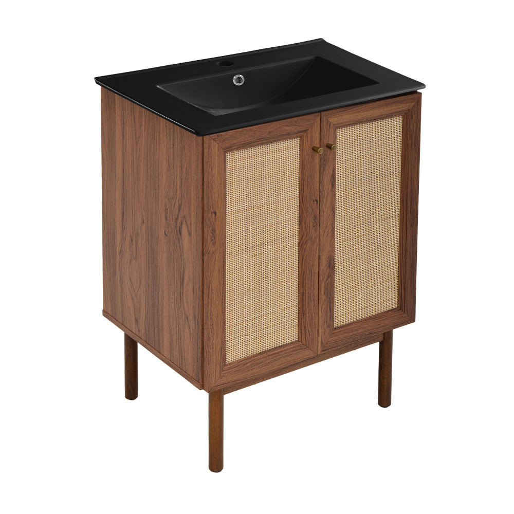Classe 24" Freestanding Bathroom Vanity in Brown Oak with Black Sink Top