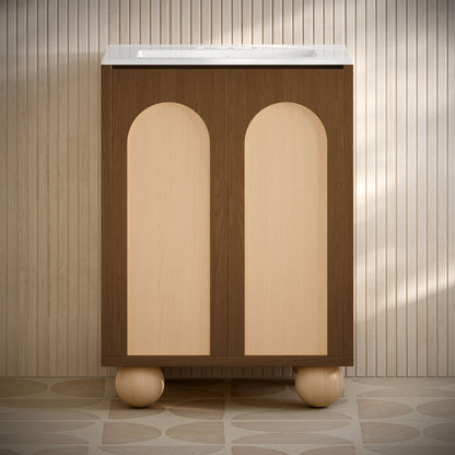 Porte 24" Freestanding Bathroom Vanity in Brown Oak with 3-Hole Centerset Sink Top