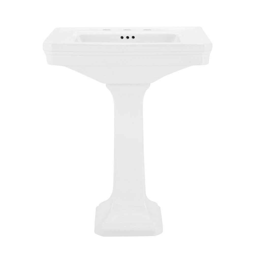 Voltaire 26" Two-Piece Pedestal Sink with 3-Hole Widespread Faucet Holes in Glossy White