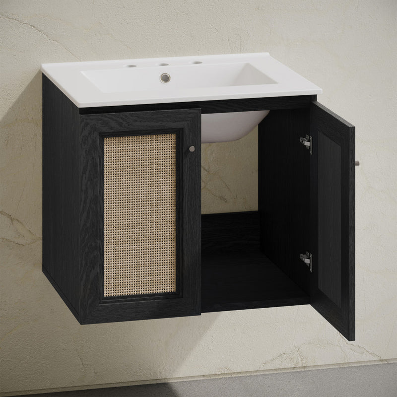 Classe 24" Wall-Mounted Bathroom Vanity in Black Oak with Widespread Faucet Holes Vanity Top