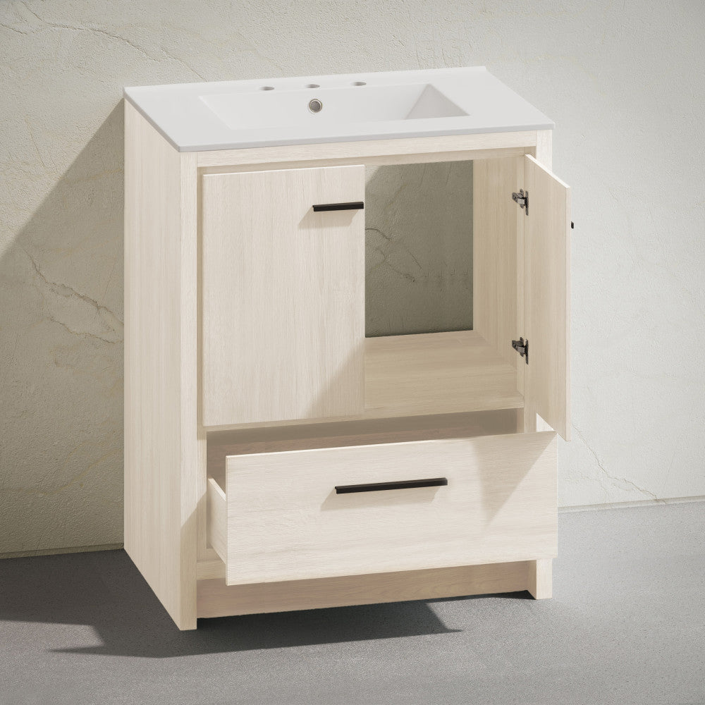 Virage 30" Freestanding Bathroom Vanity in White Oak with Widespread Sink Top