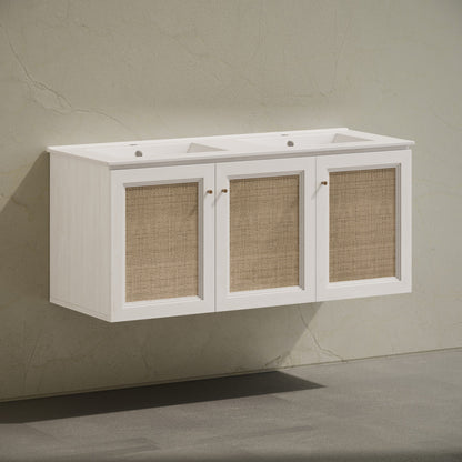 Classe 48" Wall-Mounted Bathroom Vanity in White Oak with Double Basin Vanity Top