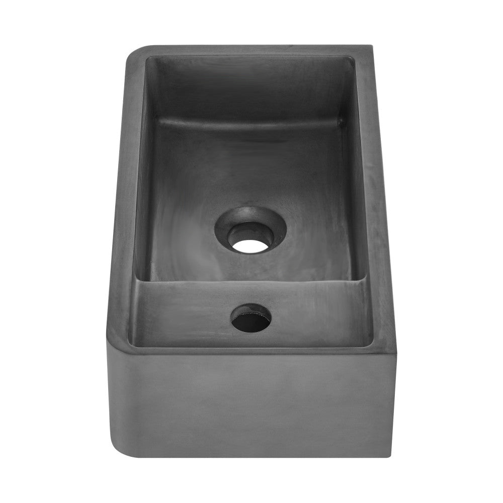 16" rectangular concrete wall-mounted sink with right side faucet mount in matte dark gray.