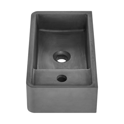 16" rectangular concrete wall-mounted sink with right side faucet mount in matte dark gray.