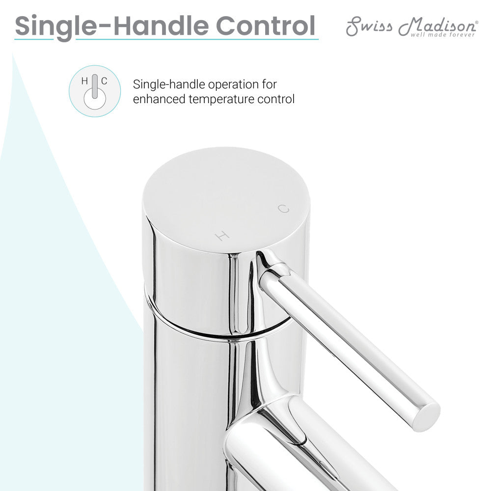 Single-handle bathroom faucet in chrome, Ivy collection, sleek cylindrical design with lever handle.