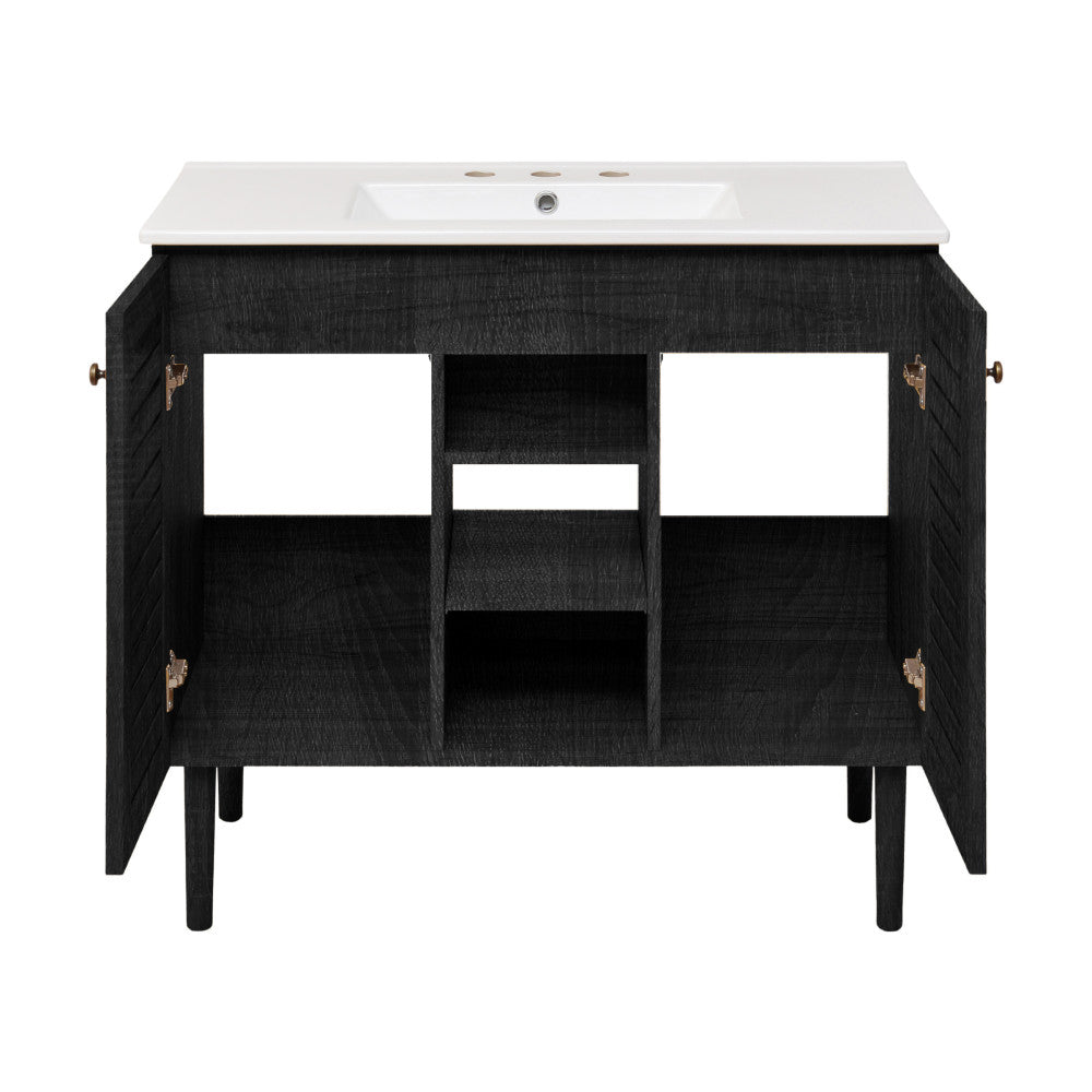 Bron 36" Freestanding Bathroom Vanity in Black Oak with 3-Hole Widespread Sink Top