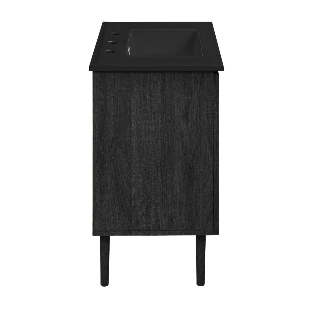 Bron 36" Freestanding Bathroom Vanity in Black Oak with Black 3-Hole Widespread Sink Top