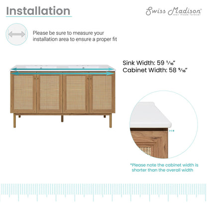 Classe 60" Freestanding Bathroom Vanity in Golden Oak with 3-Hole Widespread Double Basin Sink Top