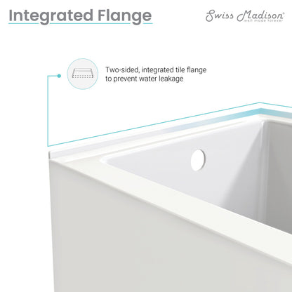 Alcove corner bathtub 60 x 32 inch with right hand drain and integrated two-sided tile flange.