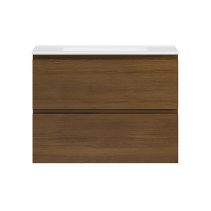 Liberte 30" Wall-Mounted Bathroom Vanity in Brown Oak with Sink Top
