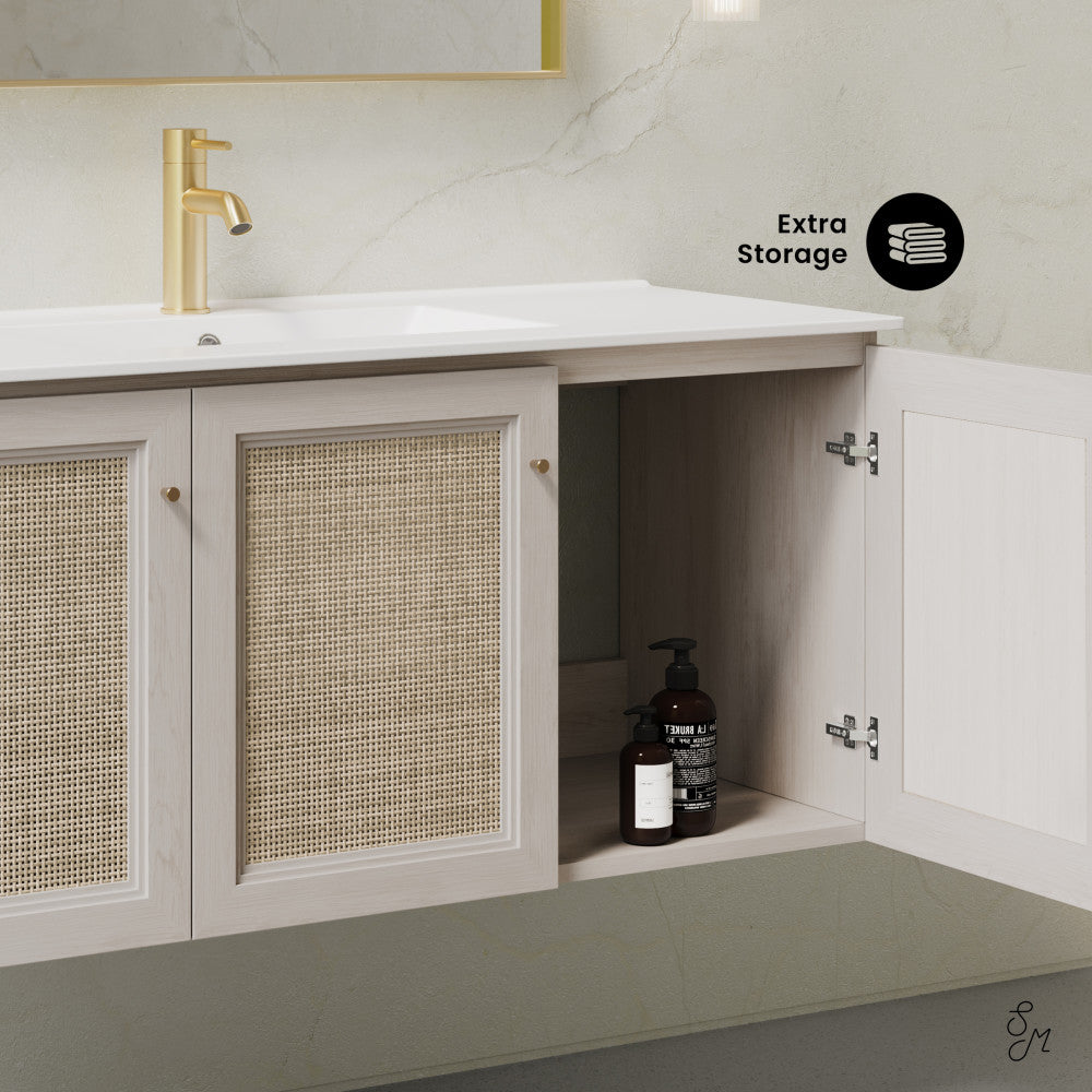 Classe 48" Wall-Mounted Bathroom Vanity in White Oak with Single Faucet Hole Vanity Top