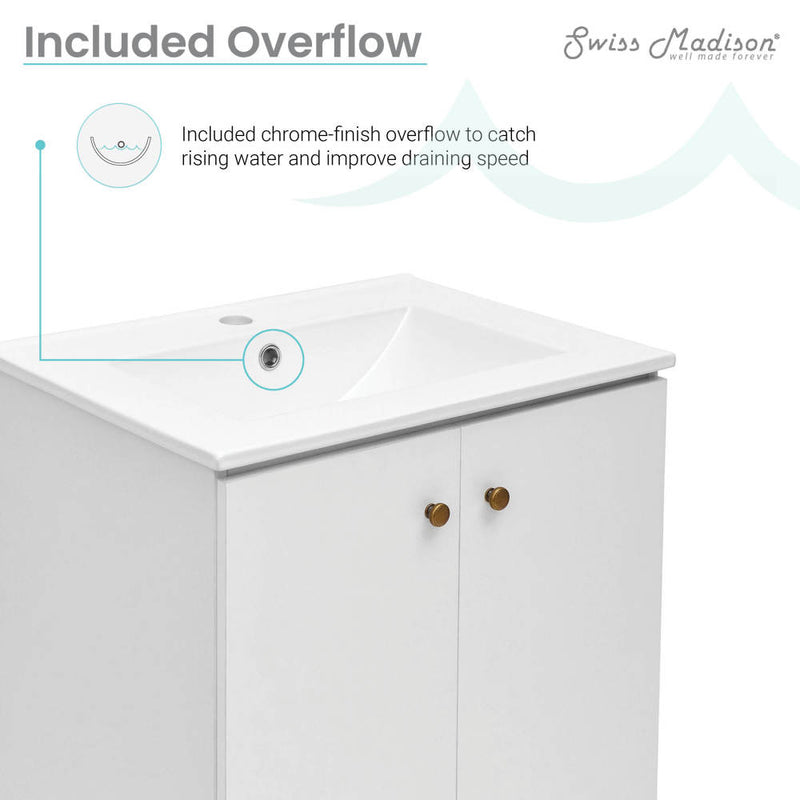 Manoir 24" Freestanding Bathroom Vanity in White with Sink Top