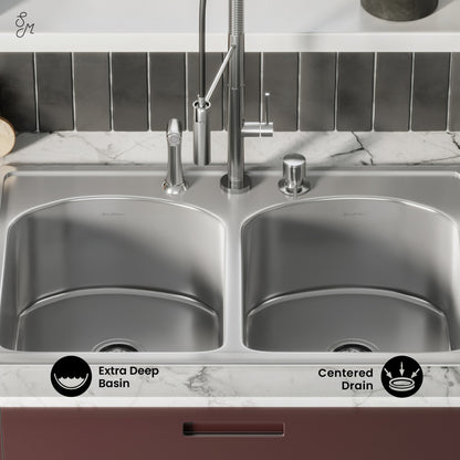 Ouvert 33 x 22 Stainless Steel, Dual Basin, Top-Mount Kitchen Sink