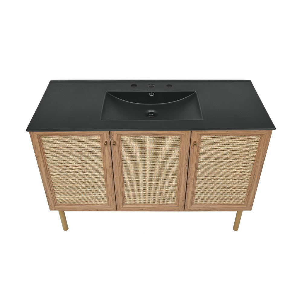 Classe 48" Freestanding Bathroom Vanity in Golden Oak with Black 3-Hole Widespread Sink Top