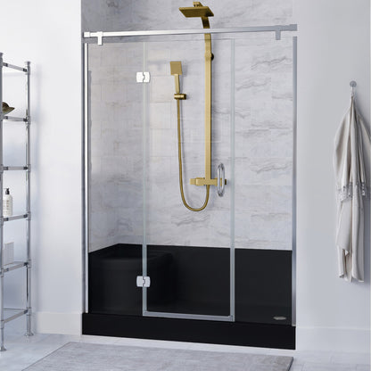 Aquatique 60" x 32" Right Drain, Shower Base in Matte Black