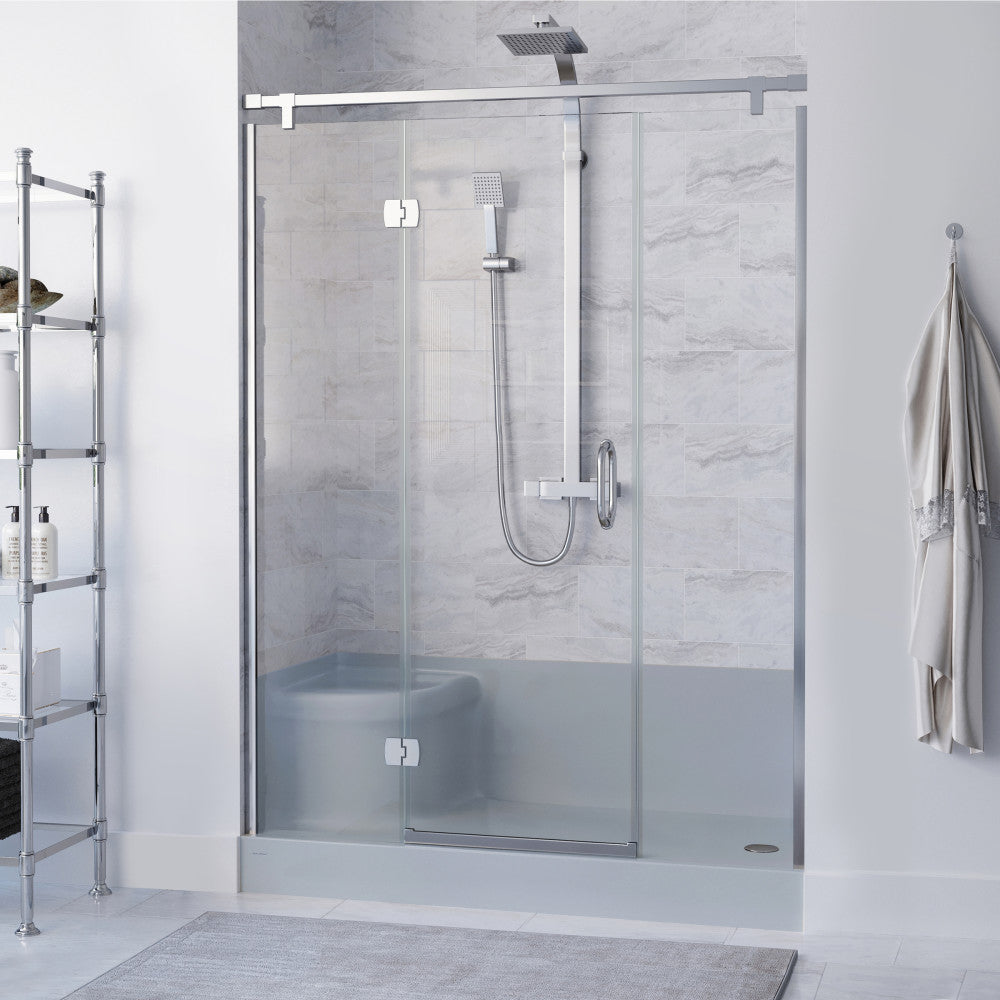 Aquatique 60" x 32" Single Threshold Shower Base With Right Hand Drain and Integral Left Hand Seat in Gray