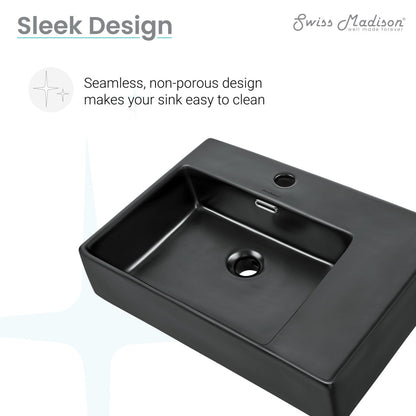 24 x 18 matte black ceramic wall-hung bathroom sink with left side faucet mount.
