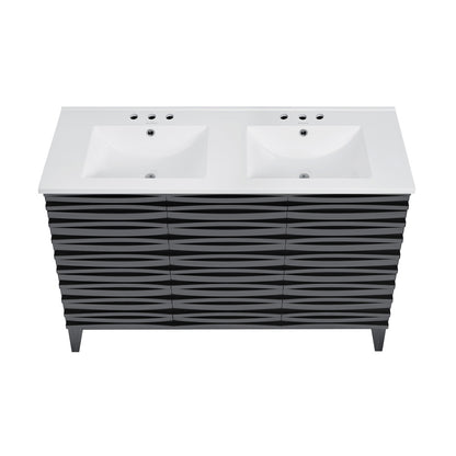 Cascade 48 in. Black Oak, Double Basin Bathroom Vanity With White, 3-Hole Ceramic Sink Top