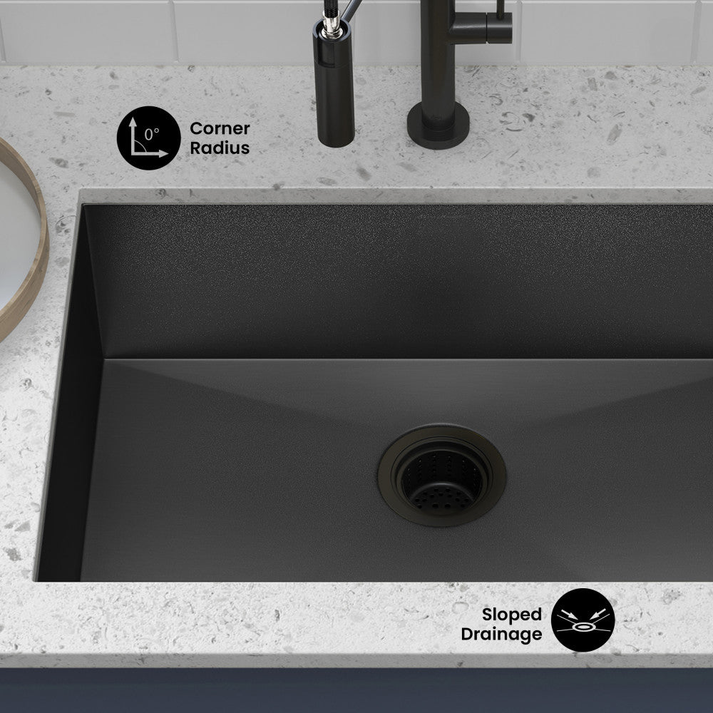 Tourner 26 x 18 Stainless Steel, Single Basin, Undermount Kitchen Sink, Black