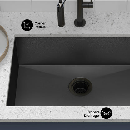 Tourner 26 x 18 Stainless Steel, Single Basin, Undermount Kitchen Sink, Black
