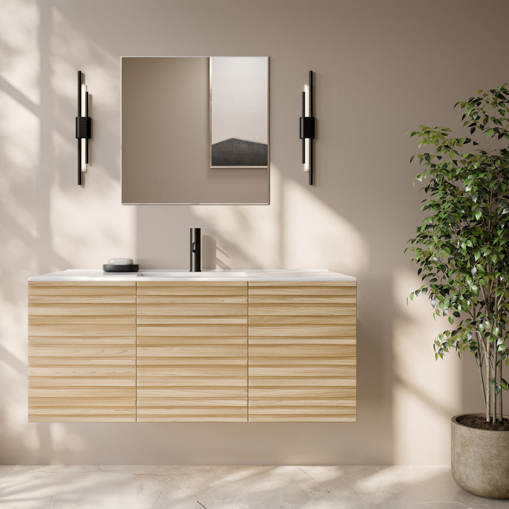 Cascade 48" Wall-Mounted Bathroom Vanity in Natural Oak with Sink Top