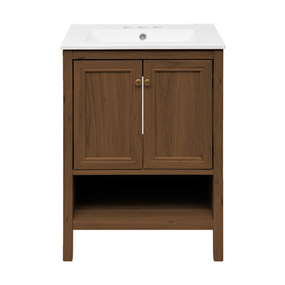 Chateau 24" Freestanding Bathroom Vanity in Brown Oak with 3-Hole Centerset Sink Top