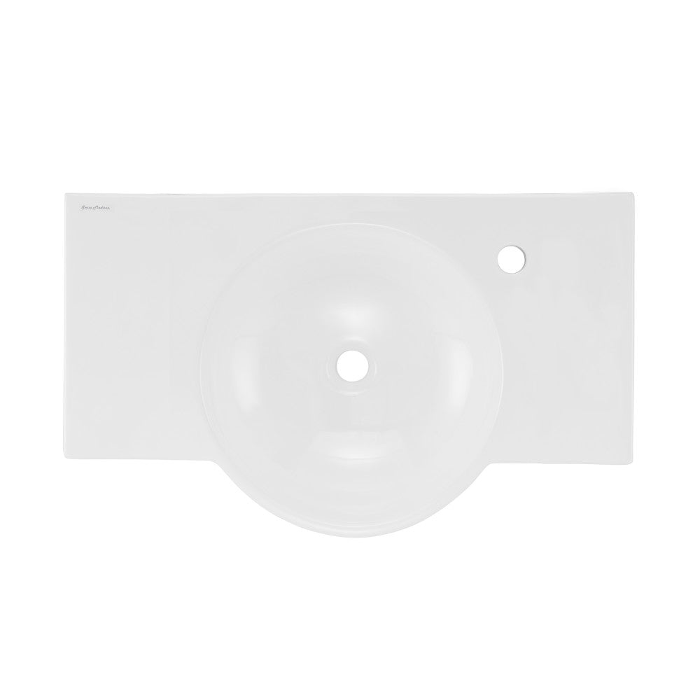 Chateau 30" Wall-Mounted Sink Center Basin with Right Side Faucet Mount in Glossy White
