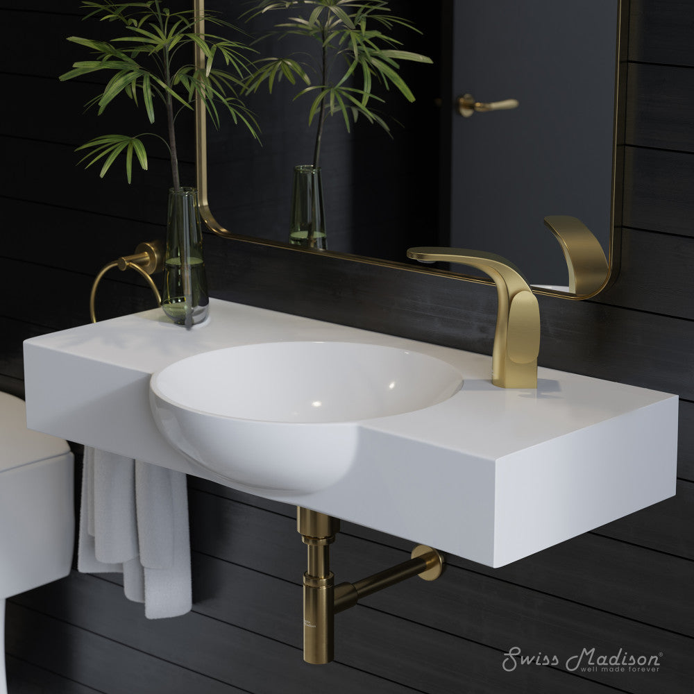 Chateau 30" Wall-Mounted Sink Center Basin with Right Side Faucet Mount in Glossy White