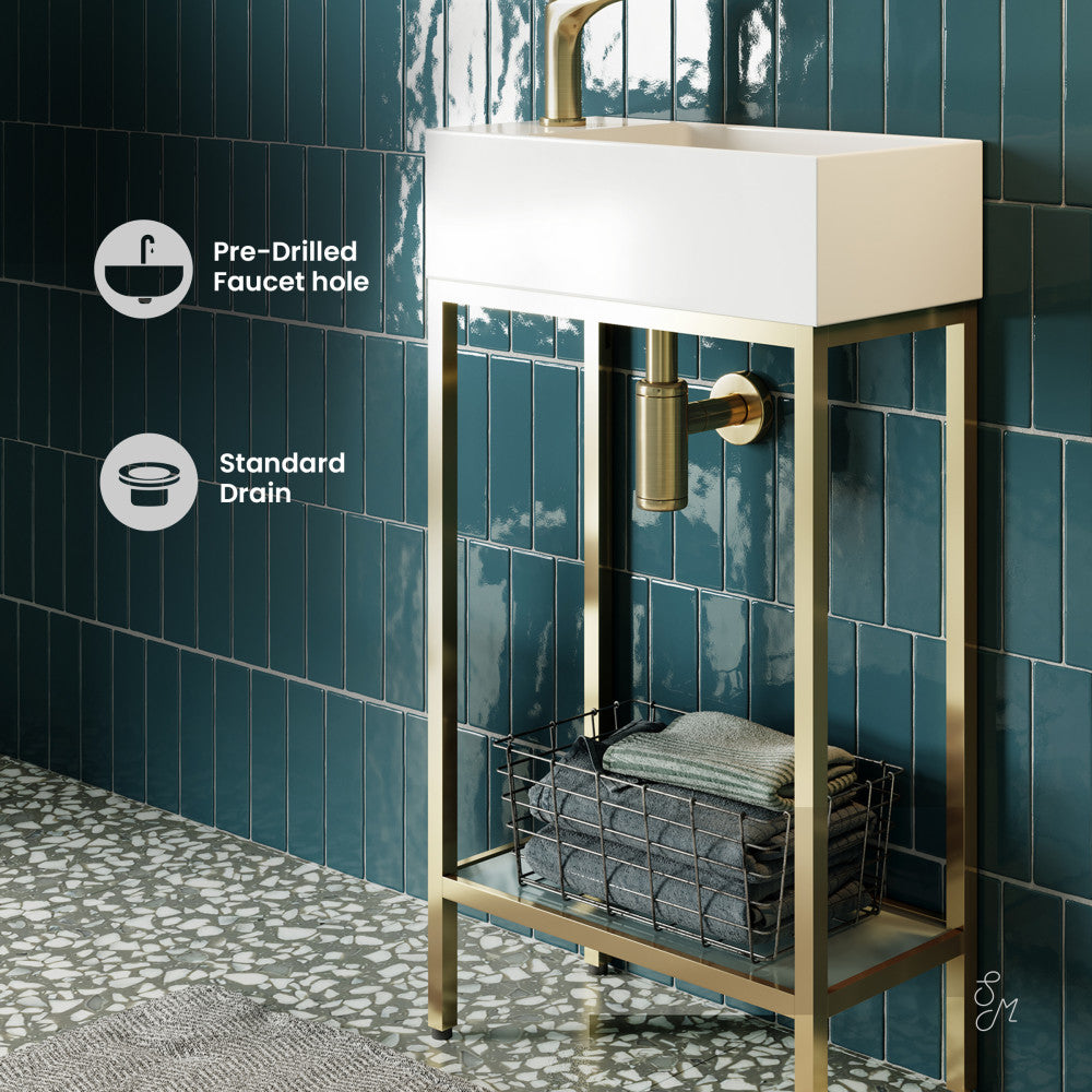 Pierre 19.5" Freestanding Bathroom Vanity with Open Shelf and Brushed Gold Metal Frame