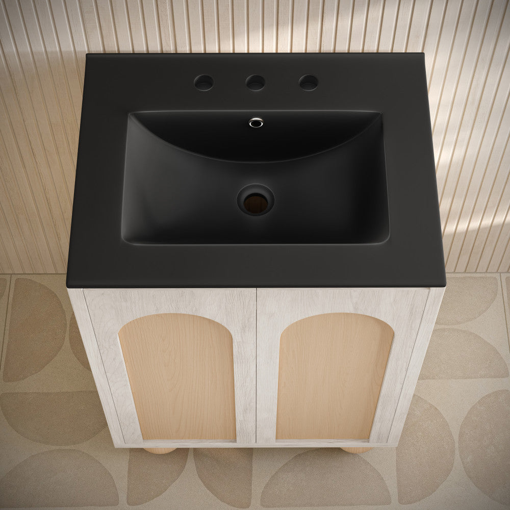 Plaisir II 24" Freestanding Bathroom Vanity in White Oak with Black 3-Hole Widespread Sink Top