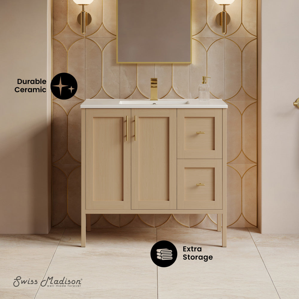 Forme 36" Modular Freestanding Bathroom Vanity with Sink Top in Natural Oak