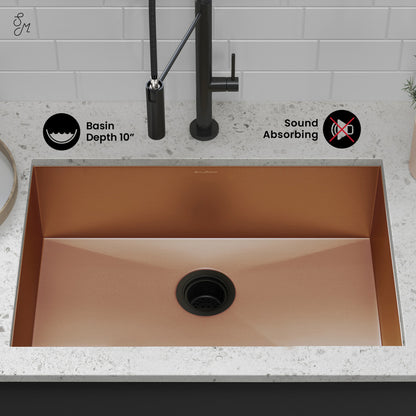 Tourner 27 x 19 Stainless Steel, Single Basin, Undermount Kitchen Sink in Rose Gold