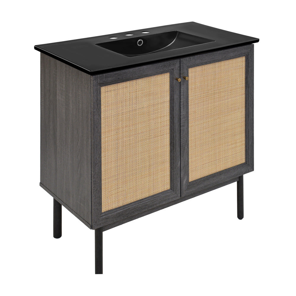 Classe 36" Freestanding Bathroom Vanity in Black Oak with Black 3-Hole Widespread Sink Top