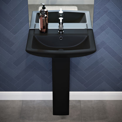 Sublime Square Two-Piece Pedestal Sink in Matte Black