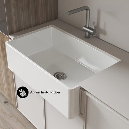 Elegance 33" Single Basin Fireclay Farmhouse Kitchen Sink in Glossy White