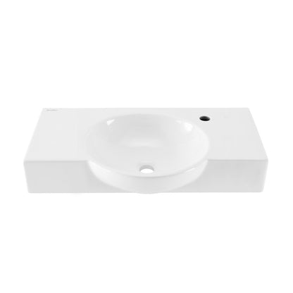 Chateau 30" Wall-Mounted Sink Center Basin with Right Side Faucet Mount in Glossy White