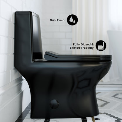 Ivy One Piece Toilet Dual Vortex Flush in Glossy Black 1.1/1.6 gpf
