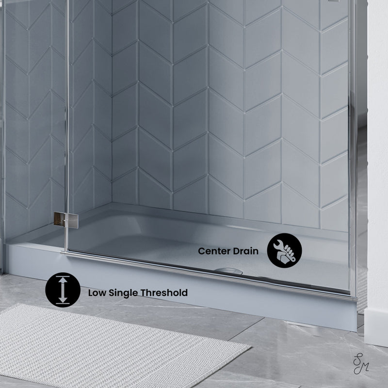 Voltaire 60" x 30" Single-Threshold, Center Drain, Shower Base in Gray