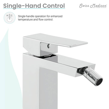 Single-handle bidet faucet in chrome with a sleek, modern rectangular design and adjustable nozzle.