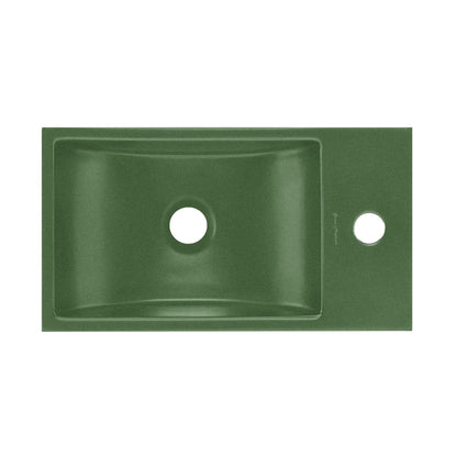 Lisse 16" Concrete Rectangle Wall-Mounted Sink with Right Side Faucet Mount in Matte Royal Green