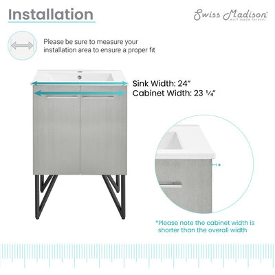 Annecy 24" Freestanding Bathroom Vanity in Gray with Sink Top