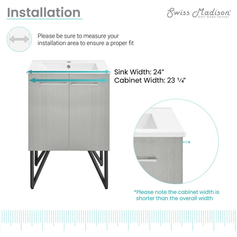 Annecy 24" Freestanding Bathroom Vanity in Gray with Sink Top