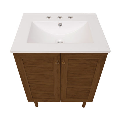 Bron 24" Freestanding Bathroom Vanity in Brown Oak with 3-Hole Widespread Sink Top