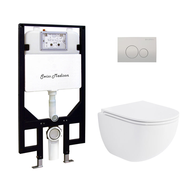 St. Tropez Wall-Hung Toilet Bundle 0.8/1.6 GPF Dual Flush in Glossy White with Flush Plate