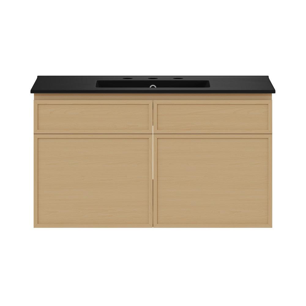 St. Tropez 36" Wall-Mounted Bathroom Vanity in Natural Oak with Black 3-Hole Widespread Sink Top
