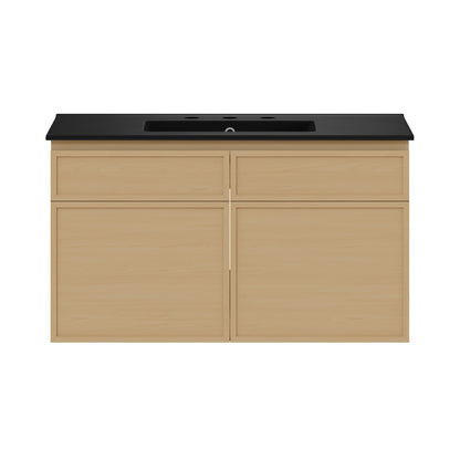 St. Tropez 36" Wall-Mounted Bathroom Vanity in Natural Oak with Black 3-Hole Widespread Sink Top